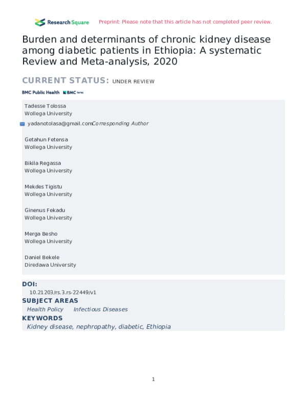 (PDF) Burden and determinants of chronic kidney disease among diabetic ...