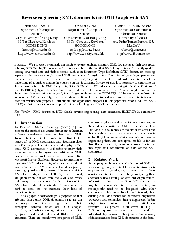 (PDF) Reverse Engineering XML Documents Into DTD Graph With SAX