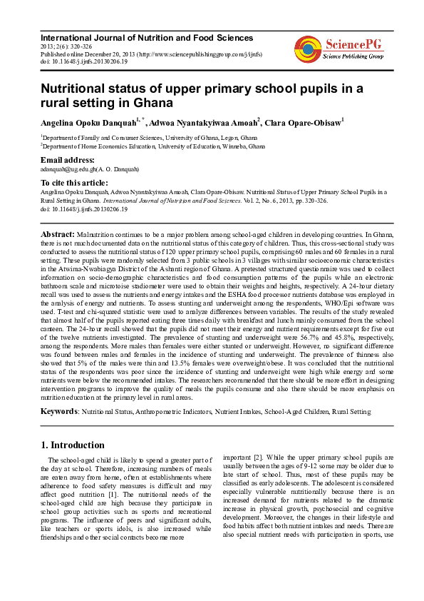 (PDF) Nutritional Status of Upper Primary School Pupils in a Rural ...