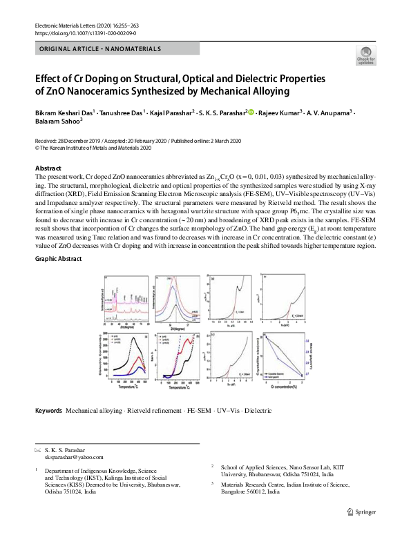 (PDF) Effect of Cr Doping on Structural, Optical and Dielectric ...