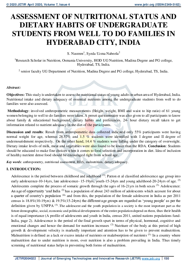 (PDF) Assessment of Nutritional Status and Dietary Habits of ...