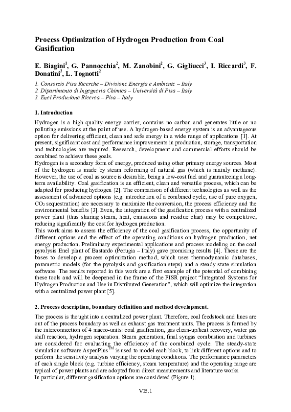 (PDF) Process Optimization of Hydrogen Production from Coal Gasification