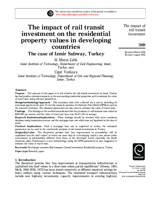 (PDF) The impact of rail transit investment on the residential property ...