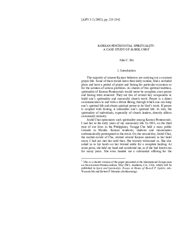 (PDF) Julie C. Ma Korean Pentecostal Spirituality A Case Study of