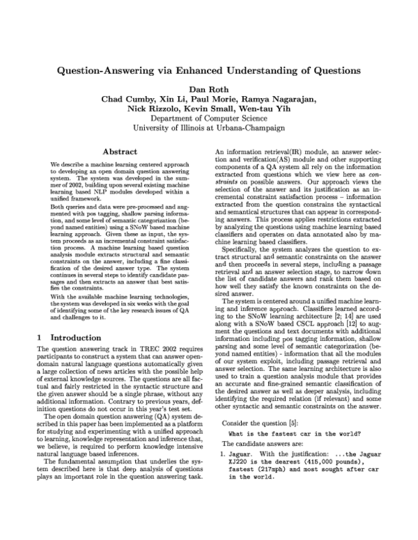 (PDF) Question-answering via enhanced understanding of questions