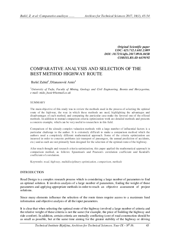 (PDF) Comparative Analysis and Selection of the Best Method Highway Route