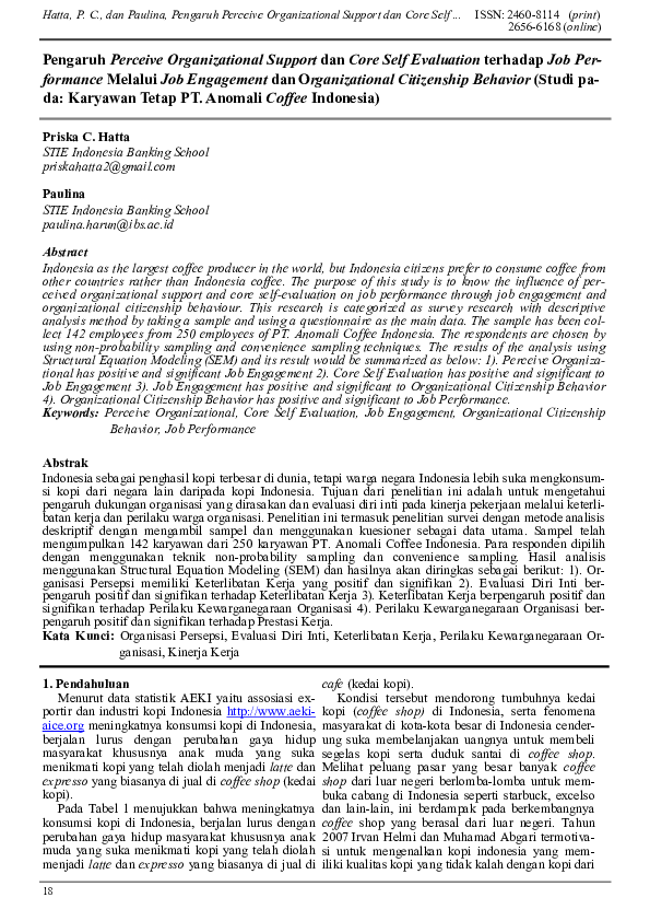 (PDF) Pengaruh Perceive Organizational Support dan Core Self Evaluation ...