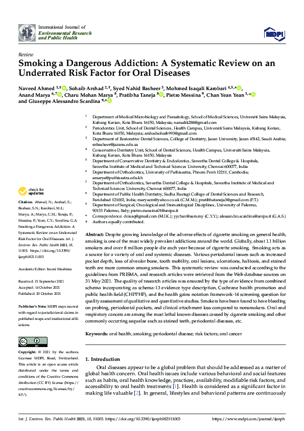 Pdf Smoking A Dangerous Addiction A Systematic Review On An Underrated Risk Factor For Oral Diseases Giuseppe Scardina Academia Edu