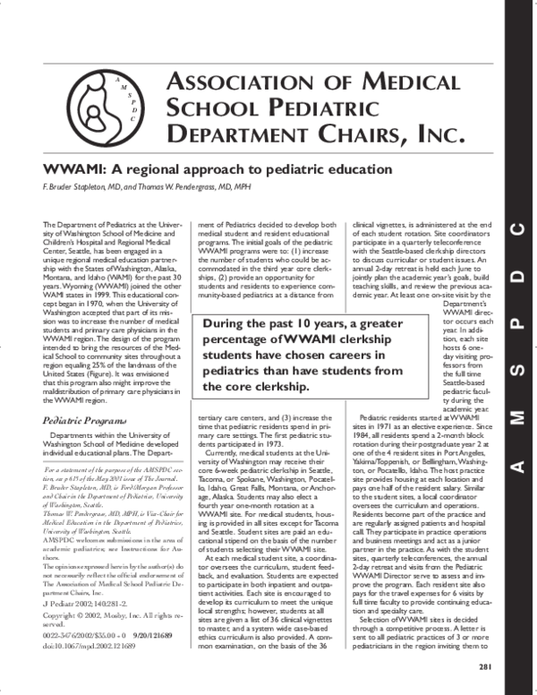 (PDF) WWAMI: A regional approach to pediatric education