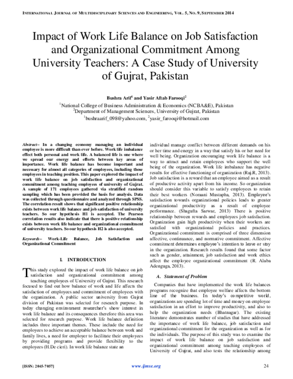 (PDF) Impact of Work Life Balance on Job Satisfaction and ...