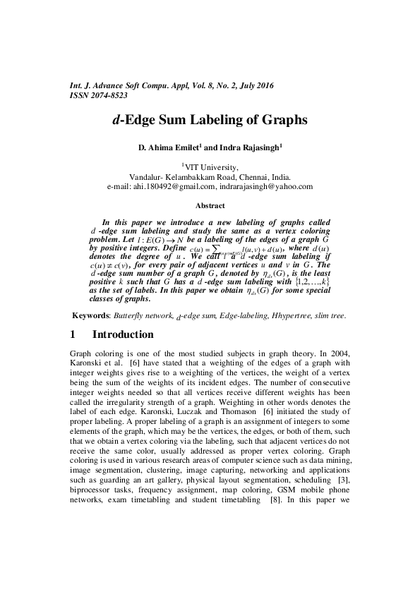 (PDF) d-Edge Sum Labeling of Graphs | Ahima Emilet - Academia.edu