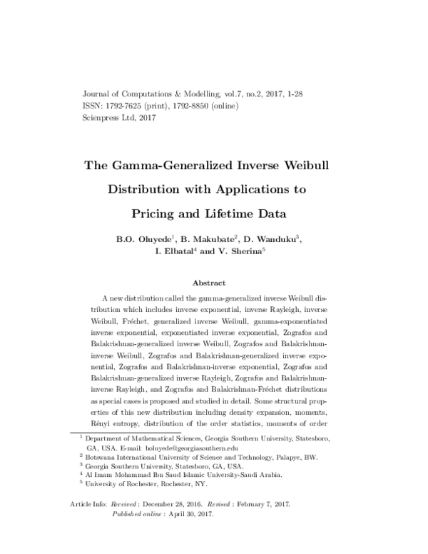 (PDF) The Gamma-Generalized Inverse Weibull Distribution with ...