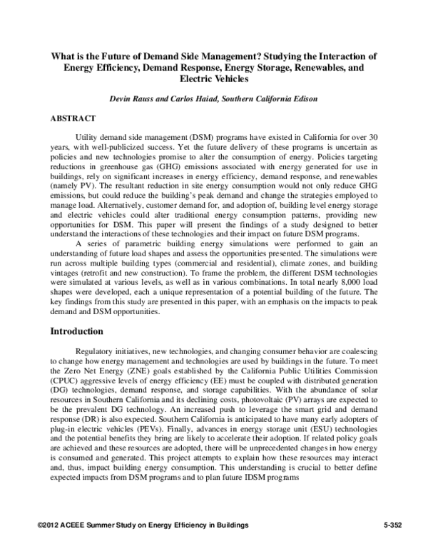 (PDF) What is the Future of Demand Side Management? Studying the ...