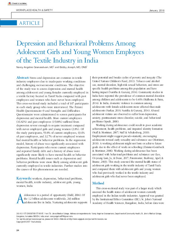 (PDF) Depression and Behavioral Problems Among Adolescent Girls and ...