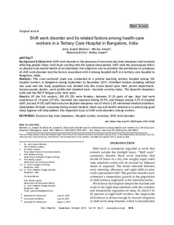 (PDF) Shift work disorder and its related factors among health-care ...