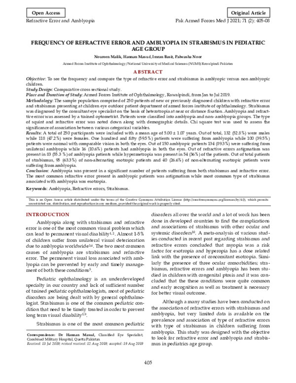 (PDF) Frequency of Refractive Error and Amblyopia in Strabismus in ...