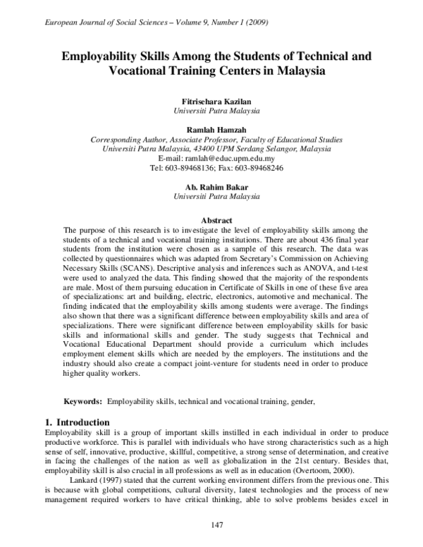 (PDF) Employability Skills Among the Students of Technical and ...
