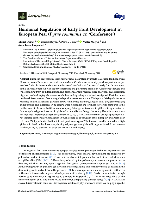 (PDF) Hormonal Regulation of Early Fruit Development in European Pear ...