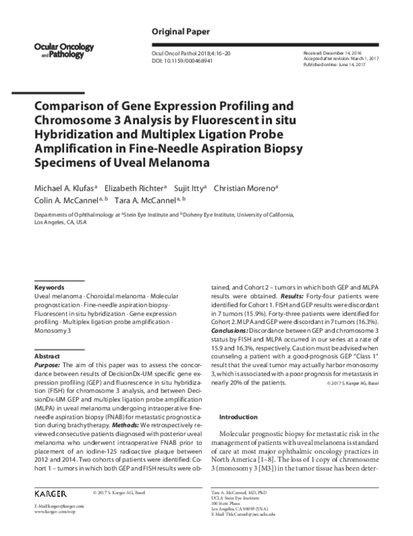 (PDF) Comparison of Gene Expression Profiling and Chromosome 3 Analysis ...
