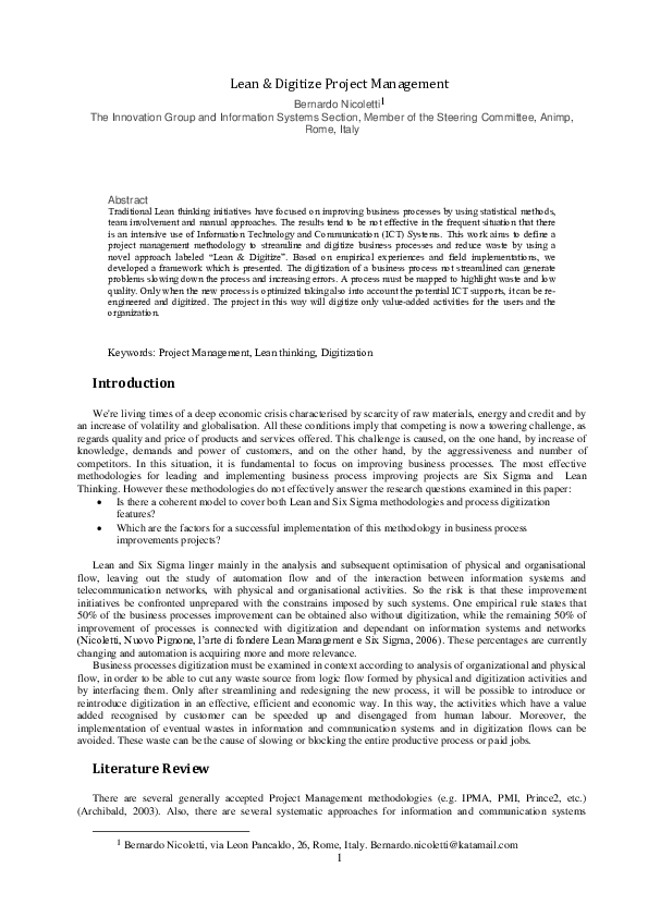 (PDF) Lean & Digitize Project Management