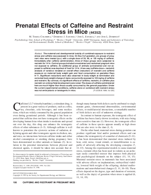 (PDF) Prenatal Effects of Caffeine and Restraint Stress in Mice