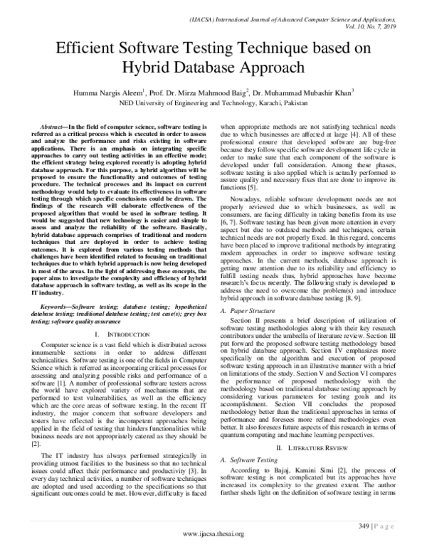 (PDF) Efficient Software Testing Technique based on Hybrid Database ...