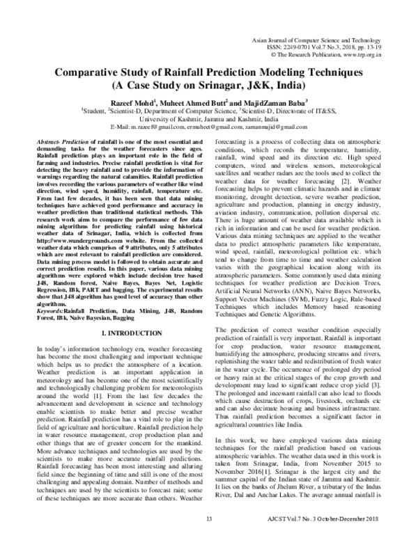 (PDF) Comparative Study of Rainfall Prediction Modeling Techniques (A ...