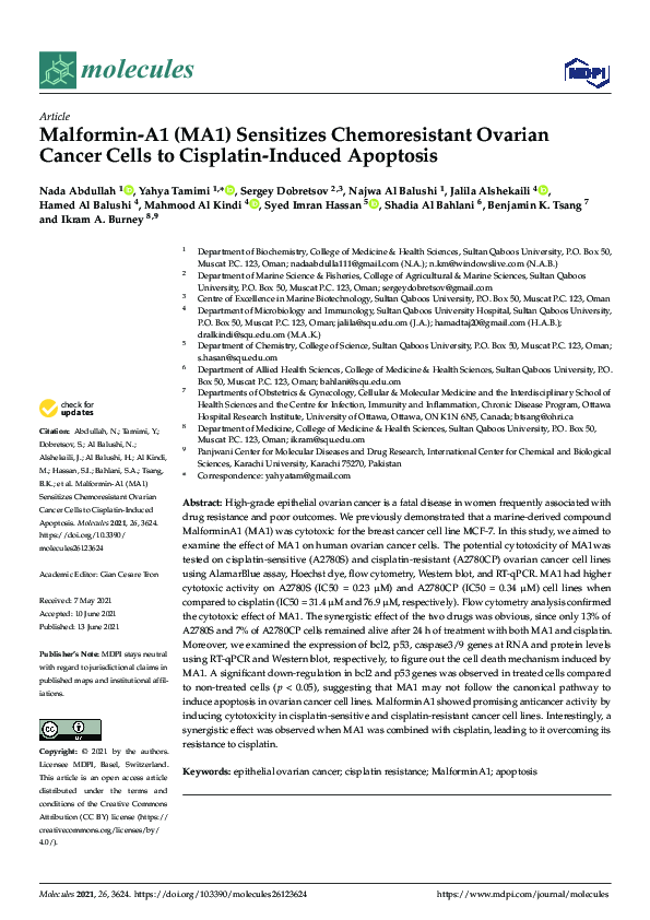 (PDF) Malformin-A1 (MA1) Sensitizes Chemoresistant Ovarian Cancer Cells ...
