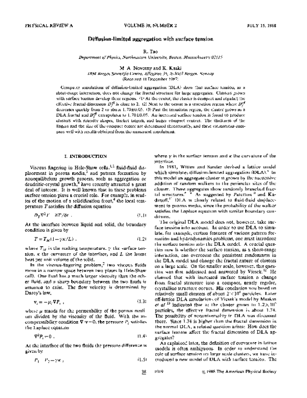 (PDF) Scaling properties of viscous fingering Stéphane Zaleski