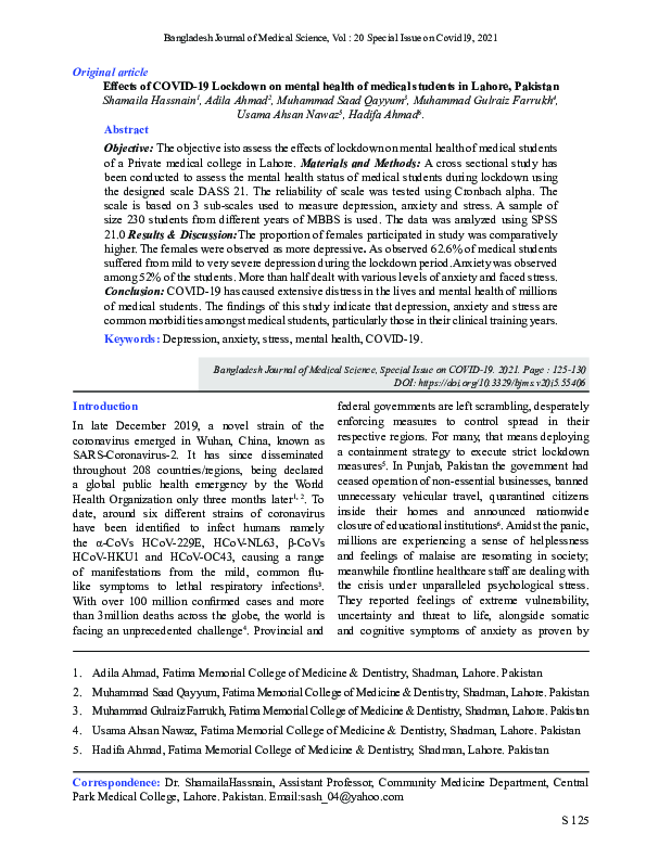 (PDF) Effects of COVID-19 Lockdown on mental health of medical students ...