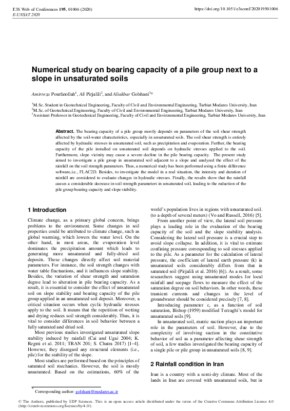 (PDF) Numerical study on bearing capacity of a pile group next to a ...
