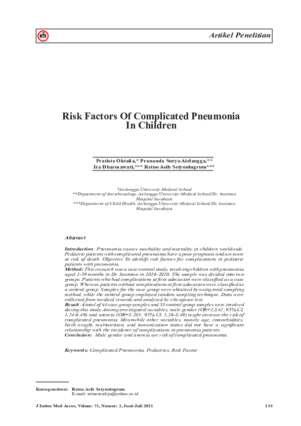 (PDF) Risk Factors Of Complicated Pneumonia In Children