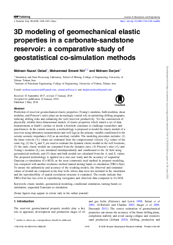 (PDF) 3D modeling of geomechanical elastic properties in a carbonate ...