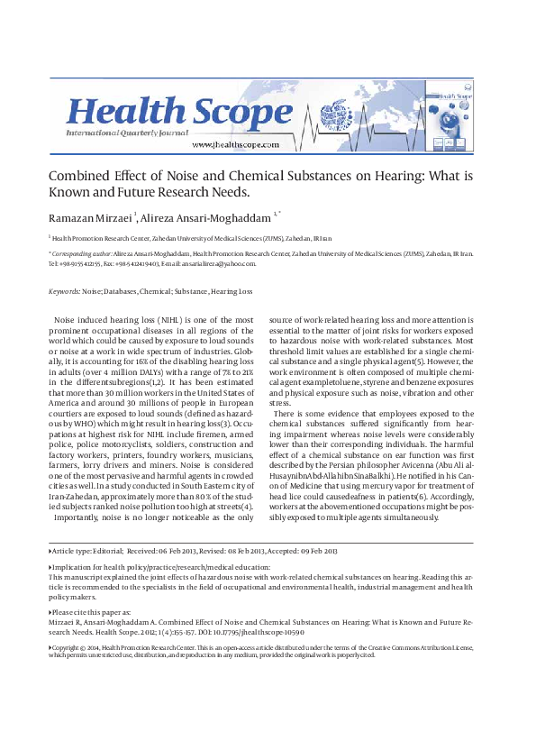 (PDF) Combined Effect of Noise and Chemical Substances on Hearing: What ...