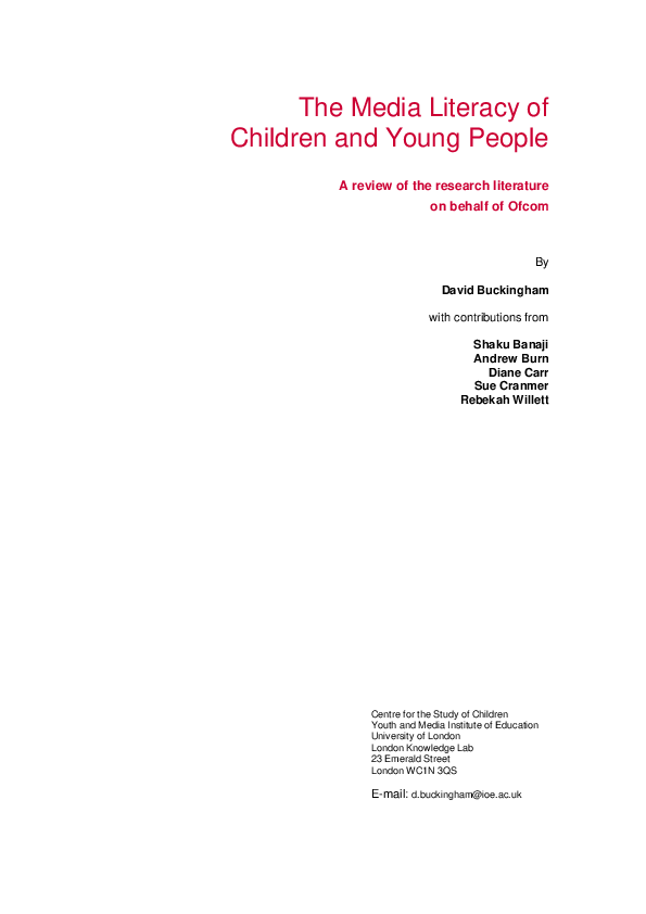 (PDF) The media literacy of children and young people