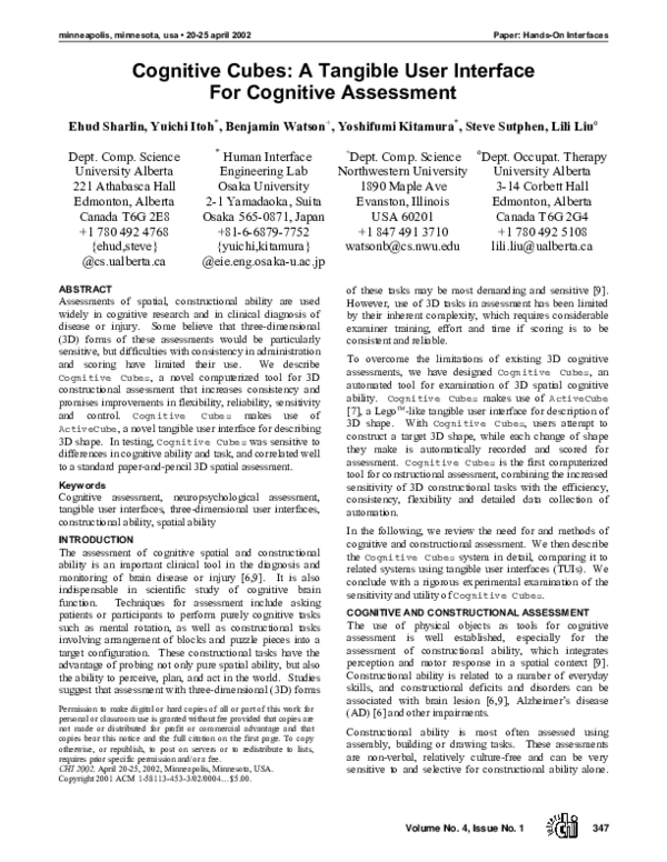 (PDF) Cognitive cubes: a tangible user interface for cognitive assessment