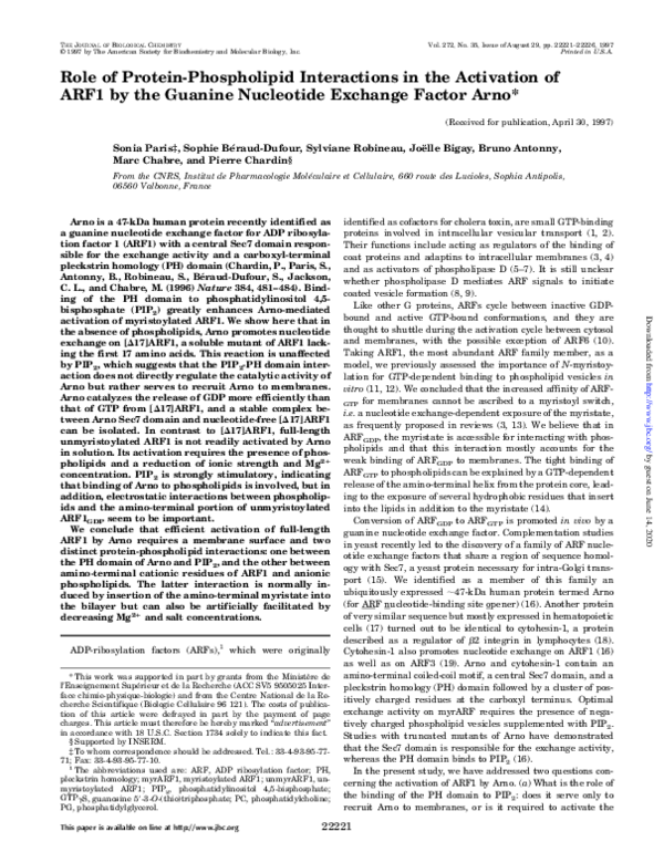 (PDF) Role of Protein-Phospholipid Interactions in the Activation of ...