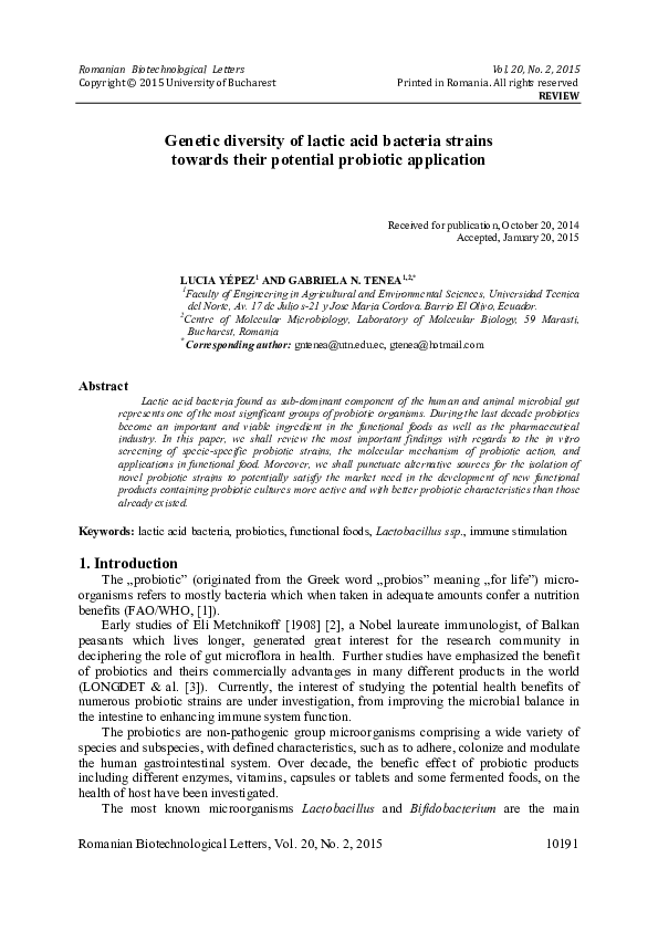 (PDF) Genetic diversity of lactic acid bacteria strains towards their ...