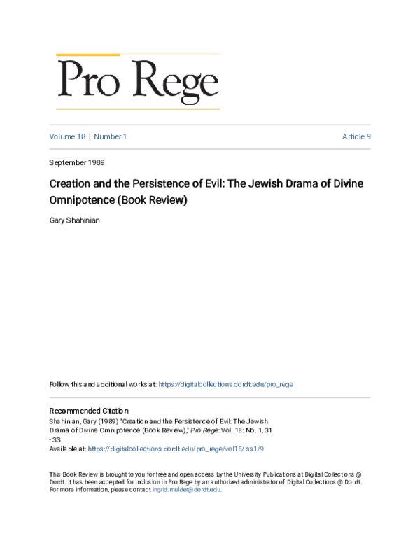 (PDF) Creation and the Persistence of Evil: The Jewish Drama of Divine ...
