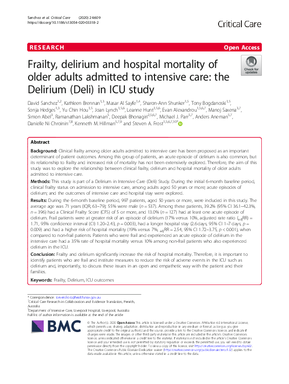 (PDF) Frailty, delirium and hospital mortality of older adults admitted ...