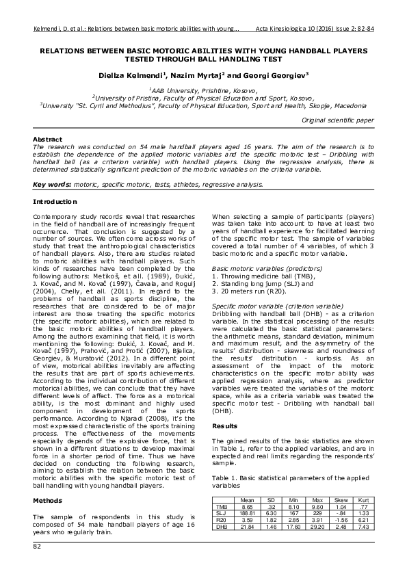 (PDF) Relations between basic motoric abilities with young