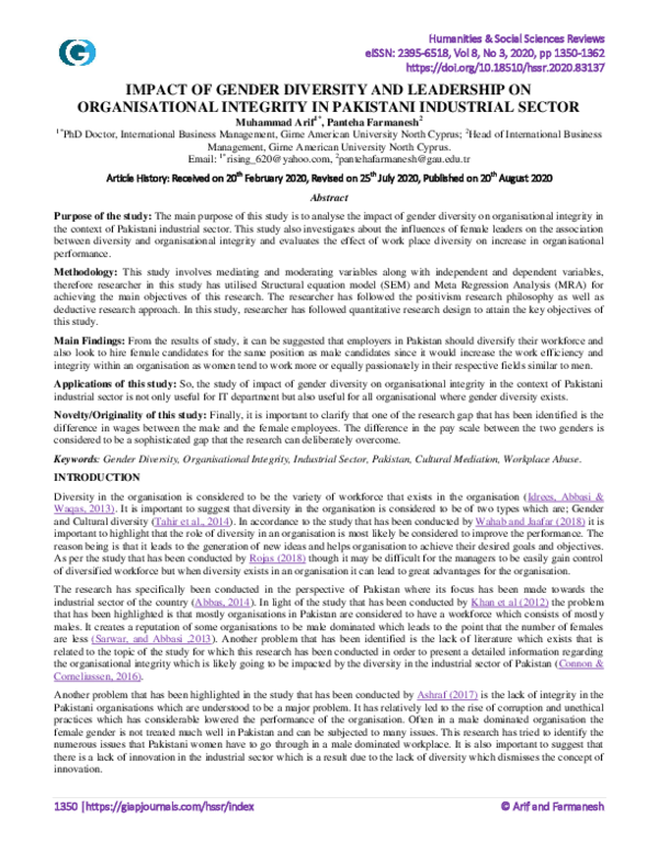 (PDF) Impact of Gender Diversity and Leadership on Organisational ...