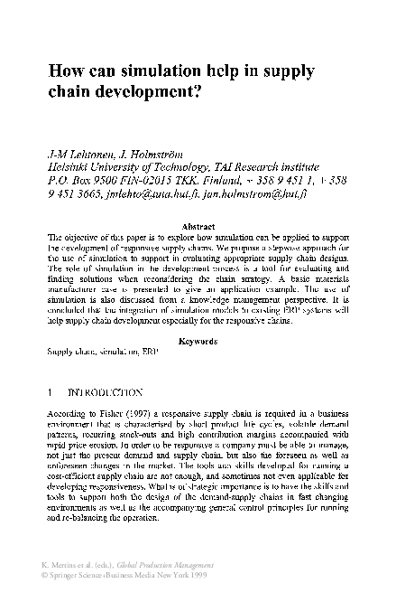(PDF) How can simulation help in supply chain development