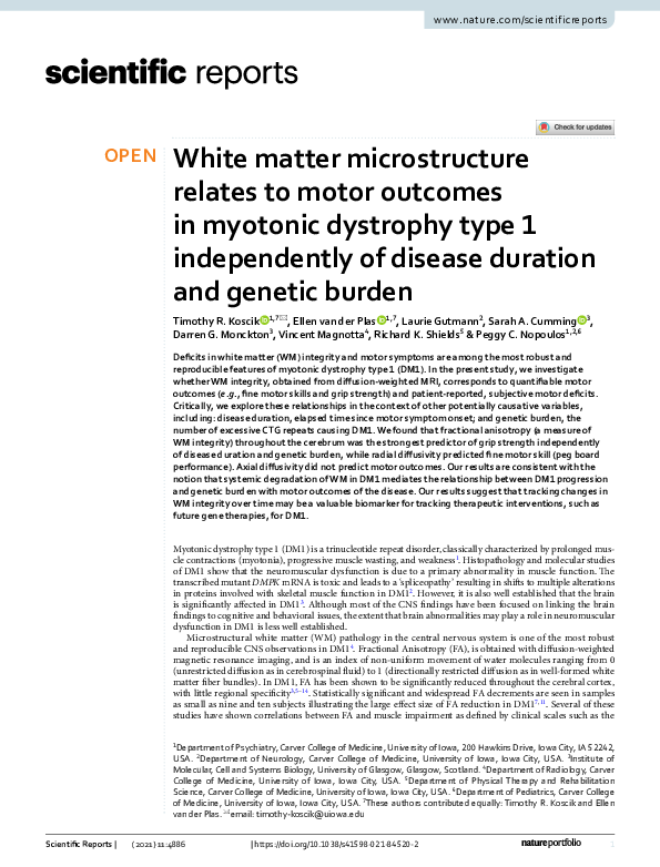 (PDF) White matter microstructure relates to motor outcomes in myotonic ...
