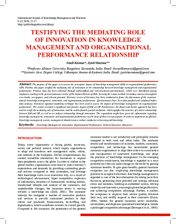 (PDF) Testifying the Mediating Role of Innovation in Knowledge ...
