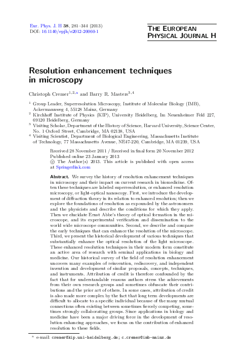 (PDF) Resolution enhancement techniques in microscopy