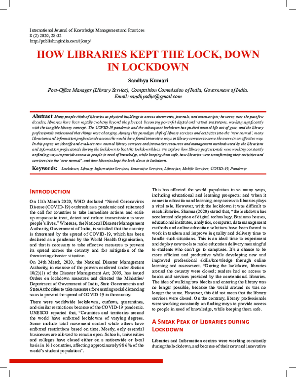 (PDF) How Libraries Kept the Lock, Down in Lockdown