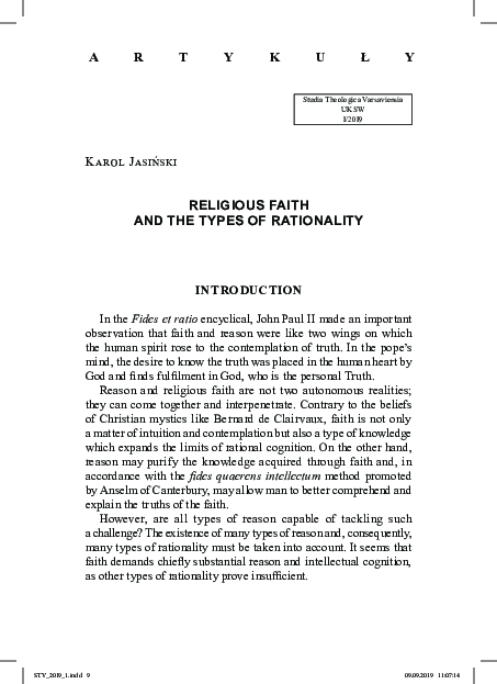 (PDF) Religious Faith And The Types Of Rationality