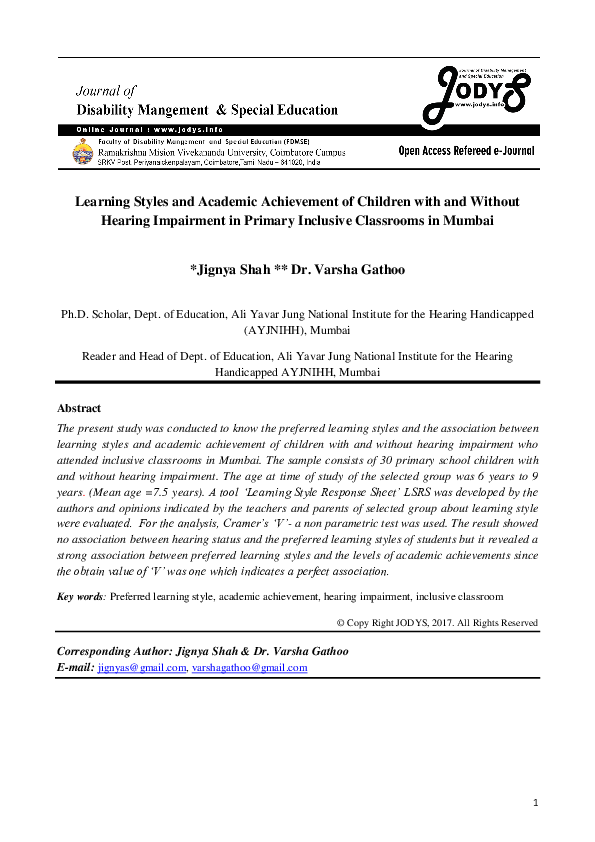 (PDF) Learning Styles and Academic Achievement of Children with and ...