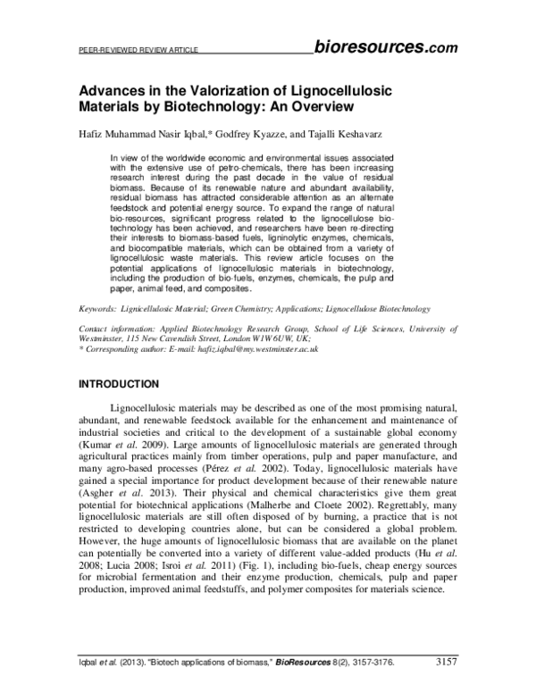 (PDF) Advances in the Valorization of Lignocellulosic Materials by ...